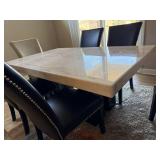 Camila 7 Pc Dining Set Marble Table 6 Nailhead Chairs 70in