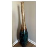 Large Unmarked Art Pottery Floor Vase Teal Brown Glaze 56in Tall