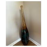 Large Unmarked Art Pottery Floor Vase Teal Brown Glaze 56in Tall