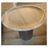 Modern Hammered Metal & Wood Accent Side Table 20in Round Good