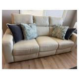 Ivory Leather 3 Seat Power Reclining Sofa USB Headrests Good