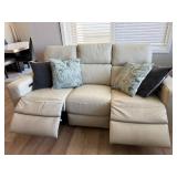 Ivory Leather 3 Seat Power Reclining Sofa USB Headrests Good