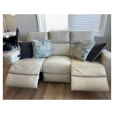 Ivory Leather 3 Seat Power Reclining Sofa USB Headrests Good