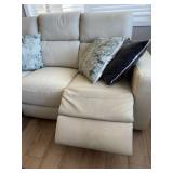 Ivory Leather 3 Seat Power Reclining Sofa USB Headrests Good