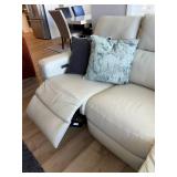 Ivory Leather 3 Seat Power Reclining Sofa USB Headrests Good