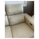 Ivory Leather 3 Seat Power Reclining Sofa USB Headrests Good