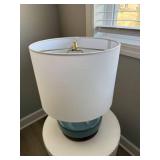 West Elm Ceramic Table Lamp Blue Wood Base White Drum Shade