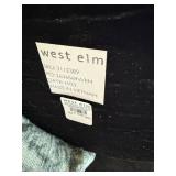 West Elm Ceramic Table Lamp Blue Wood Base White Drum Shade