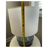 West Elm Ceramic Table Lamp Blue Wood Base White Drum Shade