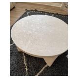 Round Faux Stone Plaster Look Coffee Table Cream 16in Tall Crack
