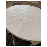 Round Faux Stone Plaster Look Coffee Table Cream 16in Tall Crack
