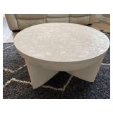 Round Faux Stone Plaster Look Coffee Table Cream 16in Tall Crack