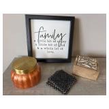 Home Decor Lot Capri Blue Candle Wood Coasters Framed Family Sign