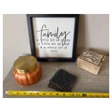 Home Decor Lot Capri Blue Candle Wood Coasters Framed Family Sign