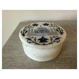 Handmade White Marble Inlay Taj Mahal Trinket Box Round Lid