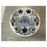 Handmade White Marble Inlay Taj Mahal Trinket Box Round Lid