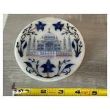 Handmade White Marble Inlay Taj Mahal Trinket Box Round Lid
