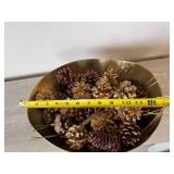 Gold Tone Oval Centerpiece Bowl with Pinecone Potpourri Decor Set