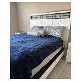 Queen Adjustable Bed Frame Set w Mattress Remote White Wood Finish