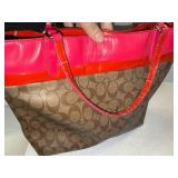 Coach Signature Tote Bag Pink Red Trim Style A1480-29783