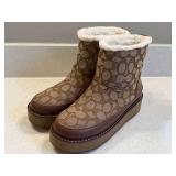 Coach Signature Jacquard Platform Ankle Boots US 6.5B Very Good