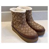 Coach Signature Jacquard Platform Ankle Boots US 6.5B Very Good