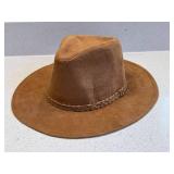 Brown Faux Suede Wide Brim Fedora Hat Braided Band One Size Good