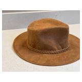 Brown Faux Suede Wide Brim Fedora Hat Braided Band One Size Good