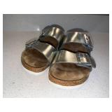 Birkenstock Arizona Silver Two Strap Sandals Size 37 Narrow Good
