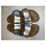 Birkenstock Arizona Silver Two Strap Sandals Size 37 Narrow Good