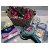 Mixed Beauty Vanity Basket Lot Mirrors Hair Tools Toiletries Good