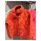 Free People Pink Faux Fur Hooded Jacket S + Orange Quilted Coat Lot