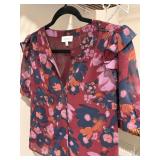 Evereve Faux Leather Moto Jacket & Floral Blouse Lot S M Good