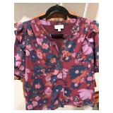 Evereve Faux Leather Moto Jacket & Floral Blouse Lot S M Good