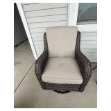 3 Pc Resin Wicker Patio Gliding and Swivel Chair Set w Glass Side Table Beige