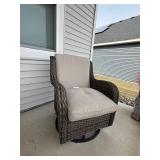 3 Pc Resin Wicker Patio Gliding and Swivel Chair Set w Glass Side Table Beige