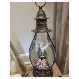 Christmas Lantern with Snow Scene, 4 Cone Trees & Pillar Candles - Holiday Decor Set