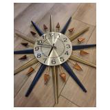 Starburst Wall Clock - Navy & Gold Spokes with Amber Accents, 12-Hour Dial