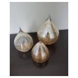 Set of 3 Crackle-Glass Teardrop light up orbs - Metallic Gold & Silver Finish