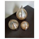 Set of 3 Crackle-Glass Teardrop light up orbs - Metallic Gold & Silver Finish