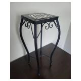 Floral Mosaic Tile Top Side Table - Iron Scroll Leg Frame