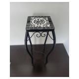 Floral Mosaic Tile Top Side Table - Iron Scroll Leg Frame