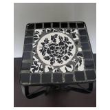 Floral Mosaic Tile Top Side Table - Iron Scroll Leg Frame