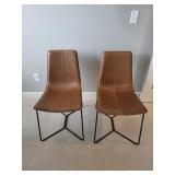 Leather Dining Chairs Pair - Brown Upholstery (Lot of 2)