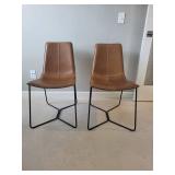 Leather Dining Chairs Pair - Brown Upholstery (Lot of 2)