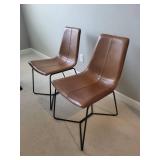 Leather Dining Chairs Pair - Brown Upholstery (Lot of 2)
