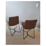 Leather Dining Chairs Pair - Brown Upholstery (Lot of 2)