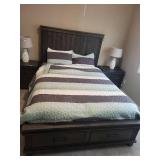 Dark Wood Bed Frame with Storage Drawers - Queen Size (65x86x60)