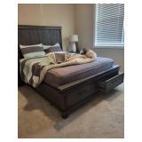 Dark Wood Bed Frame with Storage Drawers - Queen Size (65x86x60)