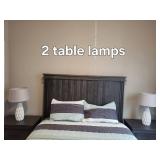 Set of 2 White Ceramic Table Lamps with Diamond-Texture Bases & Beige Linen Shades